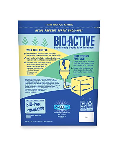 Bio-Active Walex Home Septic Tank Treatment - Strong Digestive Power with Beneficial Bacteria & Enzymes for Liquefying Solids & Breaking Down Waste, Odor Neutralizer -1 Year Supply, 12 Packets