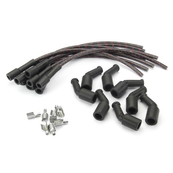 Lokar Performance Products PW-1024 Kit Plug Wire Ls Coil To Plug, 180D Plug, 135D Coil, Cut To Fit Black With Red Tracers