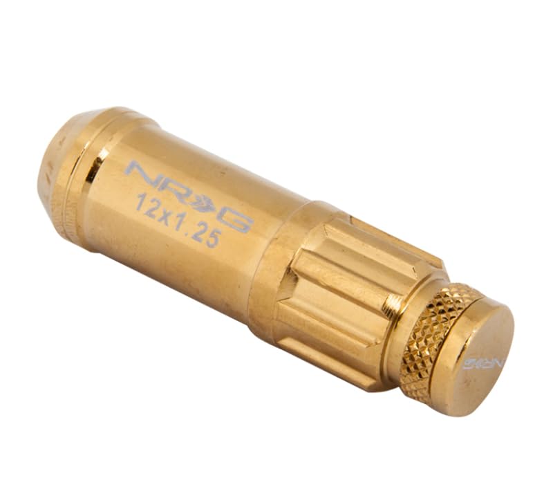 700 Series NRG M12 X 1.25 Steel Lug Nut w/Dust Cap Cover Set 21 Pc w/Locks & Socket - Chrome Gold