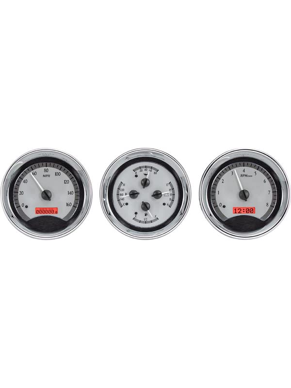 Dakota Digital VHX-1020-K-R Universal 5" Round Trio Analog Gauge System, Black Alloy Style, Red Backlighting