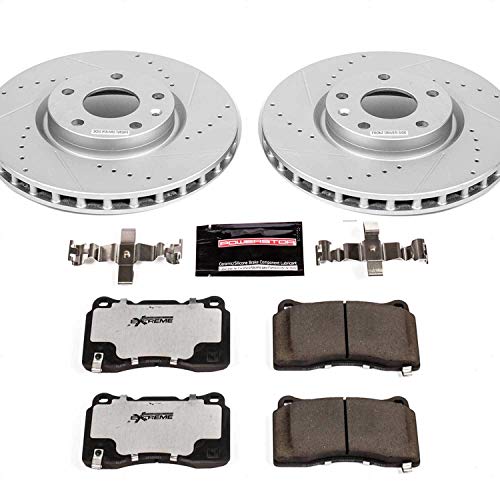 Power Stop Z26 Carbon Fiber Brake Pads K7290-26 with Drilled & Slotted Brake Rotors Kit For Chevrolet Corvette 2017-2019 [Model Specific]