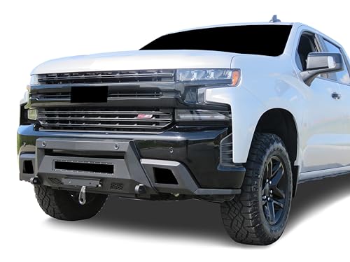 Heavy Duty Black Horse Armour III Front Winch Bumper with Winch Textured Black Compatible with 2019-2021 Chevrolet Silverado 1500|2022-2022 Chevrolet Silverado 1500 LTD-AR3HD05NL-W12