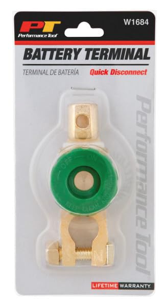 W1684 Performance Tool - Top Post Battery Quick Connect/Disconnect Terminal with Brass-Plated Alloy and Compatible with 12V/24V Vehicle Systems