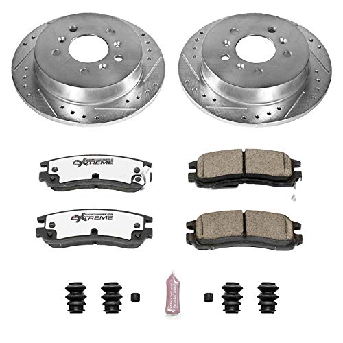 Power Stop K1440-26 Z26 Carbon Fiber Brake Pads Rear with Drilled & Slotted Brake Rotors Kit For Buick Allure, Buick LaCrosse, Chevrolet Impala, Chevrolet Monte Carlo [Model Specific]