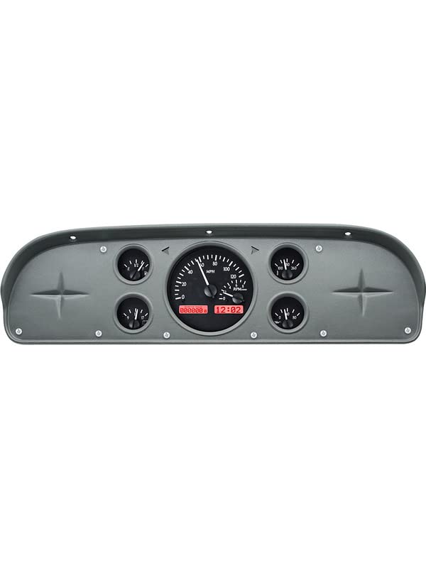 Dakota Digital VHX-57F-PU-K-R Gauge System Analog Dash Made for Ford 1957-60 Pickup Truck, Black Alloy Style, Red Backlighting
