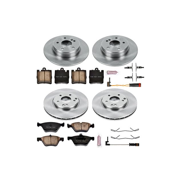 Power Stop KOE2786 Replacement Brake Kit-OE Autospecialty Brake Rotors & Ceramic Brake Pads and 2 Front & 2 Rear Sensor Wires For CLK320, E300, E320, E, E430 [Model Specific]
