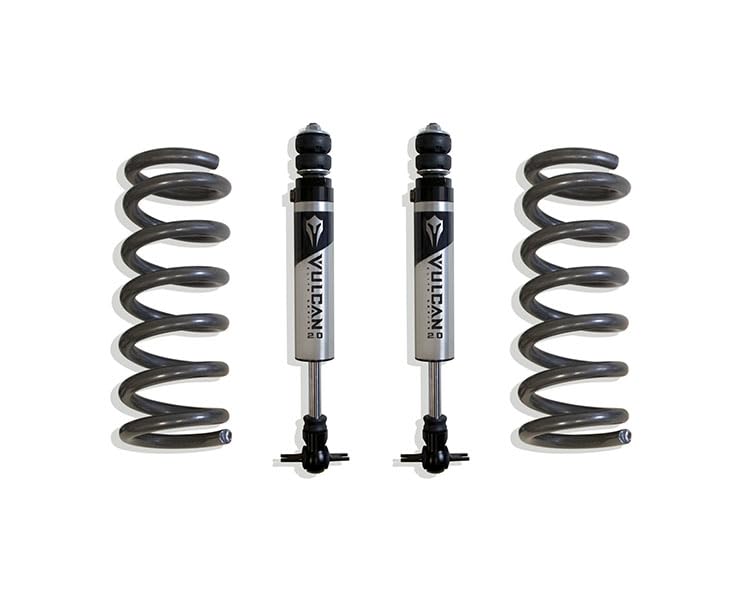 Part# 872170V MAX TRAC SUSPENSION'S is A Pair of 2.5" Front Lift COILS W/Vulcan Series Front Shocks Made from HOT Wound Steel & Powder Coated Grey