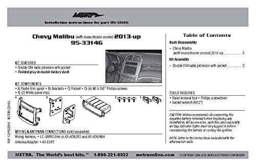 Metra Double DIN Dash Kit 95-3314G for Select 2013 and Chevy Malibu Vehicles (Black)