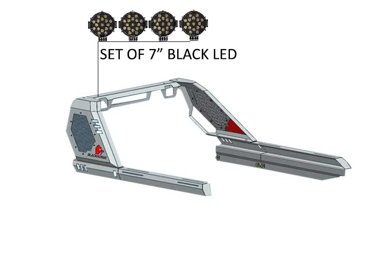 Vigor Black Horse Roll Bar incl. Pair of 7.0" Dia. LED Lights w/Black Trim Rings Modular Black Compatible with 2020-2024 Jeep Gladiator-VIRB09B-PLB