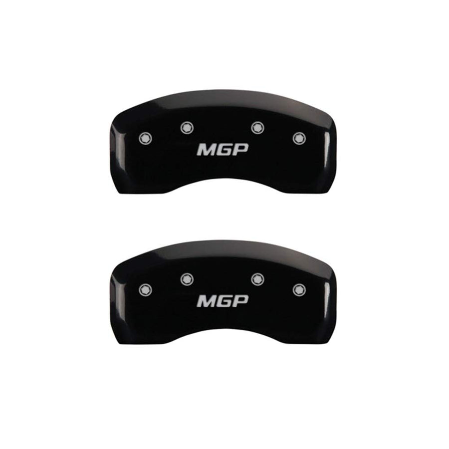 MGP Black Powder Coat Finish Caliper Covers 39023RMGPBK, Silver Characters, Set of 2