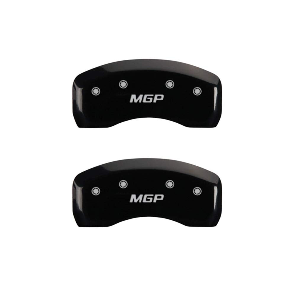 MGP Black Powder Coat Finish Caliper Covers 39023RMGPBK, Silver Characters, Set of 2