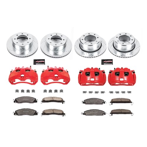 Brake Kit Power Stop For 2009-2017 Ram 2500, 2009-2012 Ram 3500 [Single Rear Wheel] - Front and Rear Truck & Tow, Drilled Slotted Brake Rotors Carbon-Fiber Ceramic Brake Pads and Calipers, KC5458-36