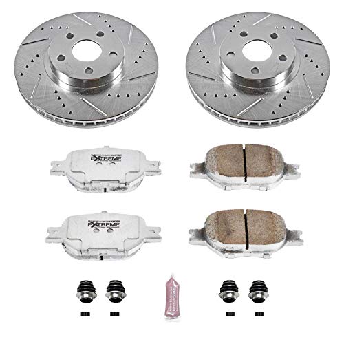 Power Stop K2313-26 Z26 Carbon Fiber Brake Pads Front with Drilled & Slotted Brake Rotors Kit For Scion tC 2005-2010, Toyota Celica 2000-2005 [Model Specific]