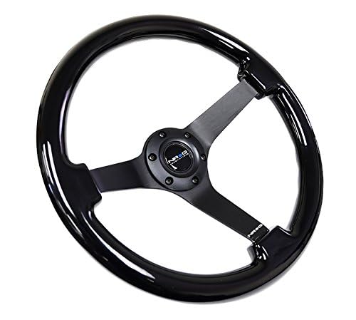 NRG Innovations Reinforced NRG-RST-036BK-BK Steering Wheel - Classic Black Wood Grain Wheel (3" Deep), 350mm, 3 Solid Spoke Center in Black Chrome