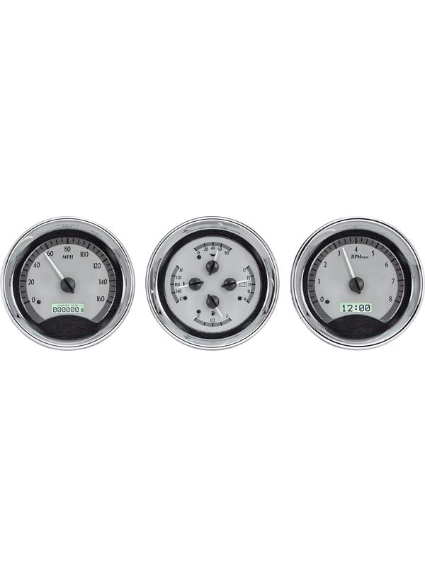 Dakota Digital VHX-1020-K-W Universal 5" Round Trio Analog Gauge System, Black Alloy Style, White Backlighting
