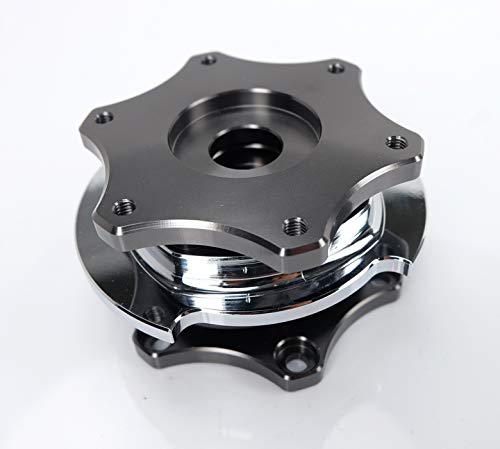 NRG Innovations SFI 42.1 Spec NRG-SRK-R200GM-CH D shaped Steering Wheel Quick Release Short Hub Adapter, 6x70mm Bolt Pattern Gun Metal Body/Chrome Shinny Ring