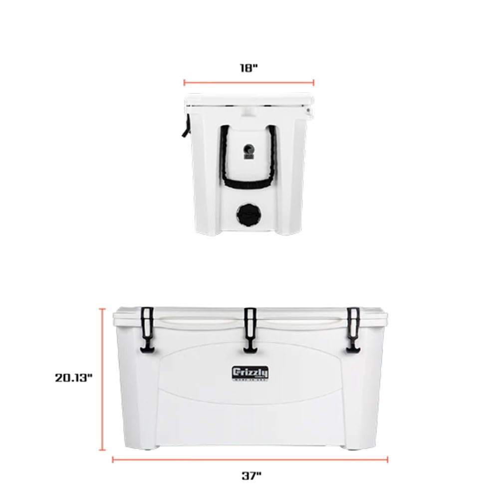 100 Cooler Grizzly | 100 qt Ice Chest Durable Rotomolded Insulated | Made in USA | Warranty for Life | For Beach Boat Camping Fishing Hunting | G100 | White