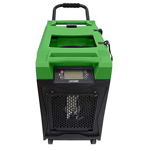 XD-85L2 XPOWER 145-Pint LGR Commercial Dehumidifier with Automatic Purge Pump, Drainage Hose, Handle and Wheels for Water Damage Restoration, Clean-up Flood, Basement, Mold, Mildew (Green)