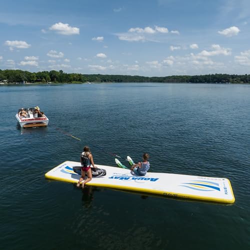 Aqua Mat Deluxe Rave Sports Inflatable 20 Floating Mat, Platform and Swim Dock with Dropstitch PVC Construction, 20' x 5', Supports 1500 lbs