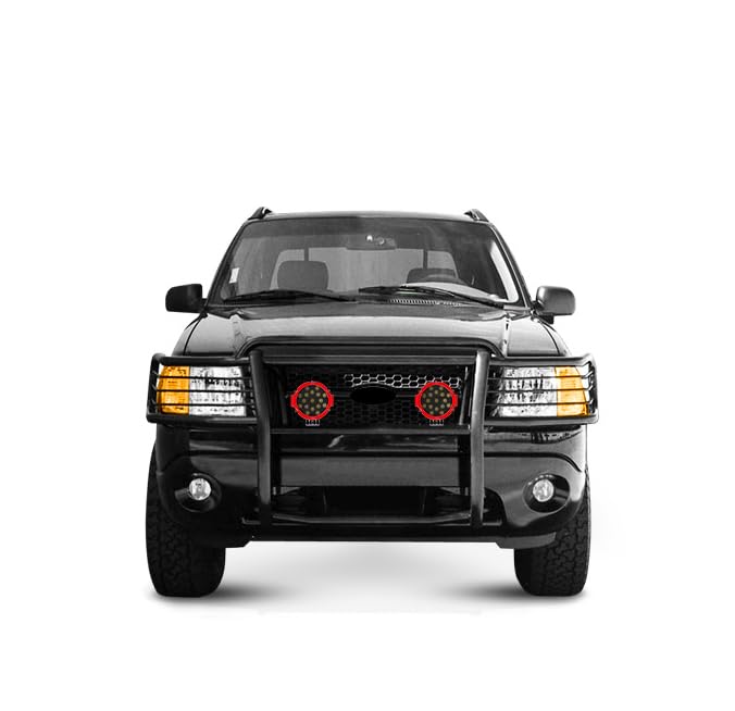 Bumper Guard Modular Black Black Horse Grille brush Come With pair of 7.0"Dia.LED Lights with Red Trim Rings Compatible with 2002-2005 Ford Explorer-17FJ26MA-PLR