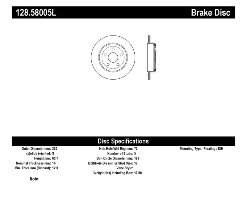 Brake Rotor StopTech (128.58005L)