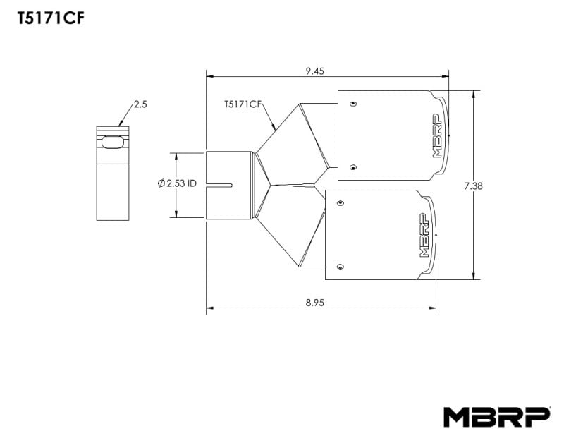 Carbon Fiber MBRP Universal Dual Tip 3.5in OD/2.5in Inlet