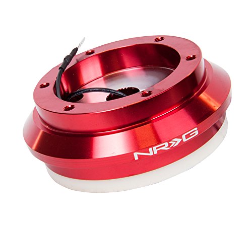 NRG Innovations Short Hub Racing Style Steering Wheel, Lockable Aluminum Steering Shaft, 6x70mm Bolt Pattern Quick Release Adapter Unit, Compatible With 94-02 Honda Accord, Red, NRG-SRK-130H-RD