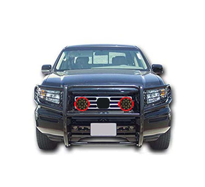 Grille Brush Black Horse Bumper Guard Modular Come with Pair of 7.0" Dia.LED Lights with Red Trim Rings Compatible with 2006-2014 Honda Ridgeline-17A152500A1MA-PLR