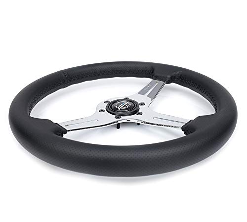 NRG Innovations Light Weight Gaming Steering Wheel: NRG-ST-018CH-PR Blitz- Made with Perforated Leather, Light Weight Composits and Chrome Spoke with Slits
