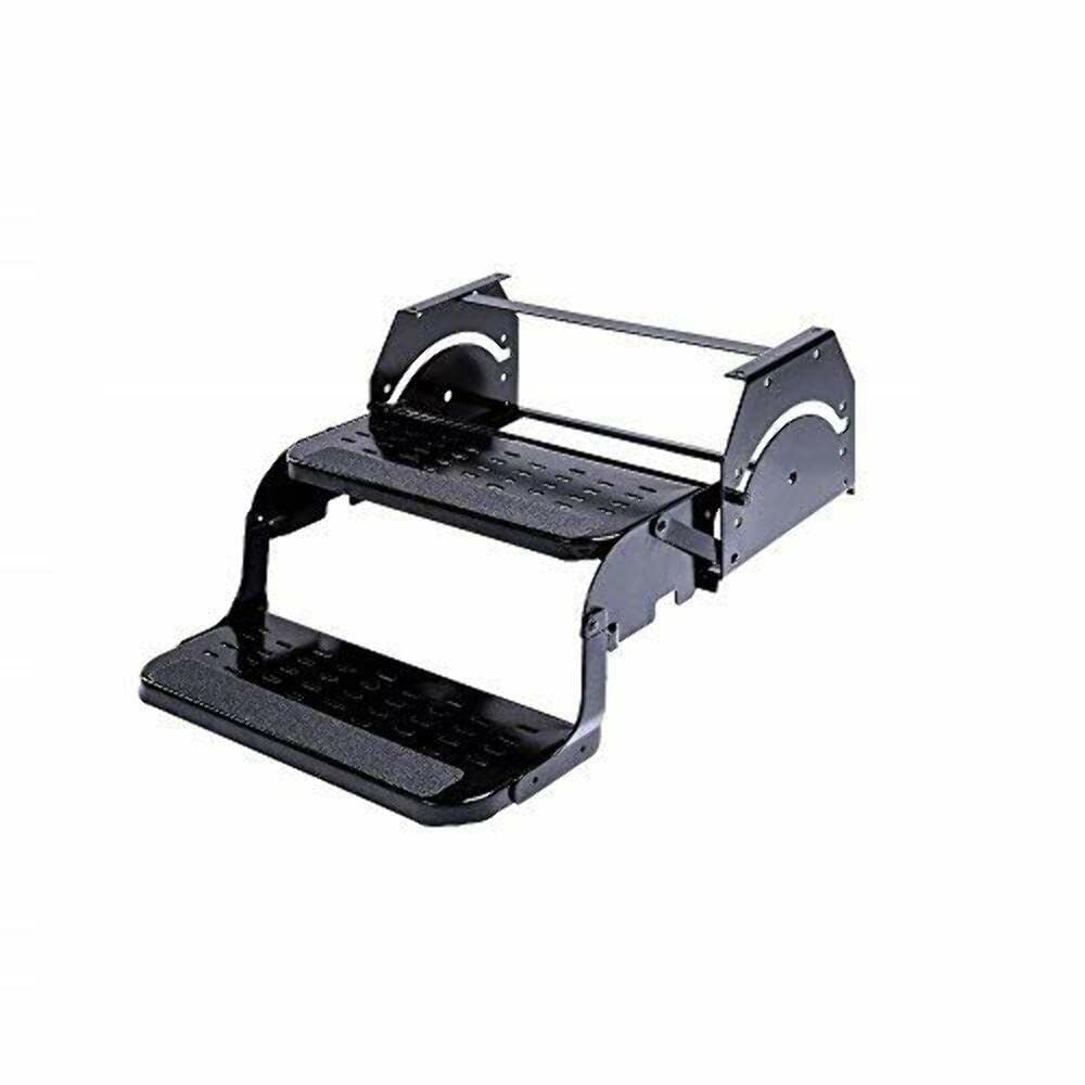 Manual RV Step Stromberg Carlson SMFP-2120 – Foldable Camper Stairs for Trailer Entry, Portable Double Pull Out Platform for RV, Rust Resistant Construction, Exterior Camper Step, 20" Non-Skid Design