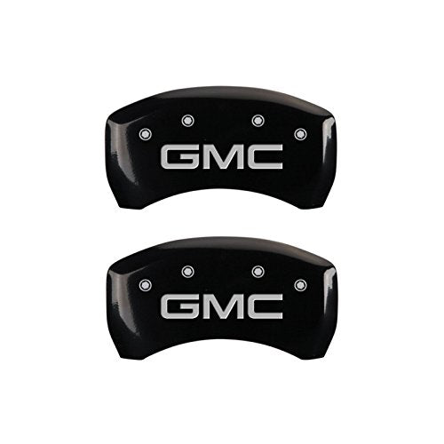 MGP Set of 4 Caliper Covers 34212SGMCBK, Engraved Front and Rear: GMC, Black Powder Coat Finish, Silver Characters