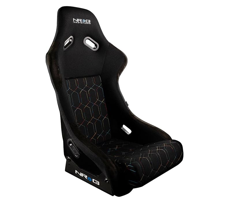 NRG Innovations FRP Bucket Seat NRG-FRP-300-MGEO-BK Multi Color Stitching in Geometric Pattern With Headrest Water Resistant Vinyl (Large)