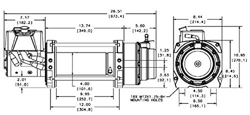 18 WARN Series Vehicle Mounted 24V DC Industrial Electric Winch, 9 Ton (18,000 lb) Capacity