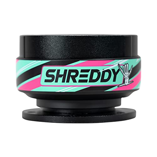 NRG Innovations Steering Wheel Gen 2.0 Quick Release Adapter 6-HOLE with Mounting Bolts, Quick Release - Black Body/Black ring with Shreddy Collab version 2 SFI no Horn, NRG-SRK-200-1BK-SDY2
