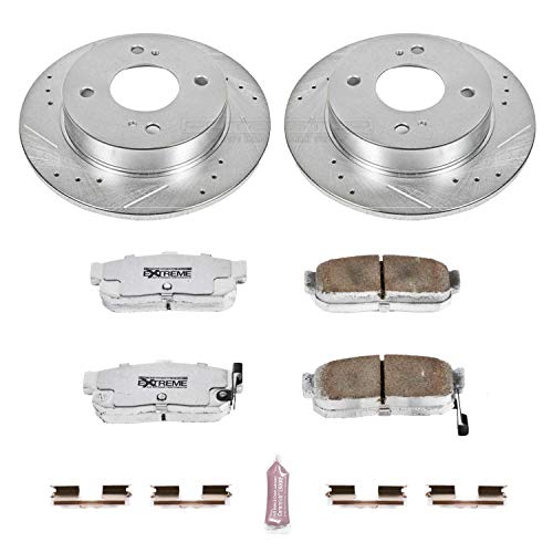 Power Stop K740-26 Z26 Carbon Fiber Brake Pads Rear with Drilled & Slotted Brake Rotors Kit For INFINITI G20, INFINITI G20, Nissan Altima, Nissan Sentra [Model Specific]