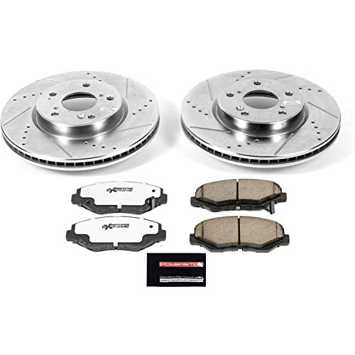 Power Stop K7889-26 Z26 Carbon Fiber Brake Pads with Drilled & Slotted Brake Rotors Kit Front