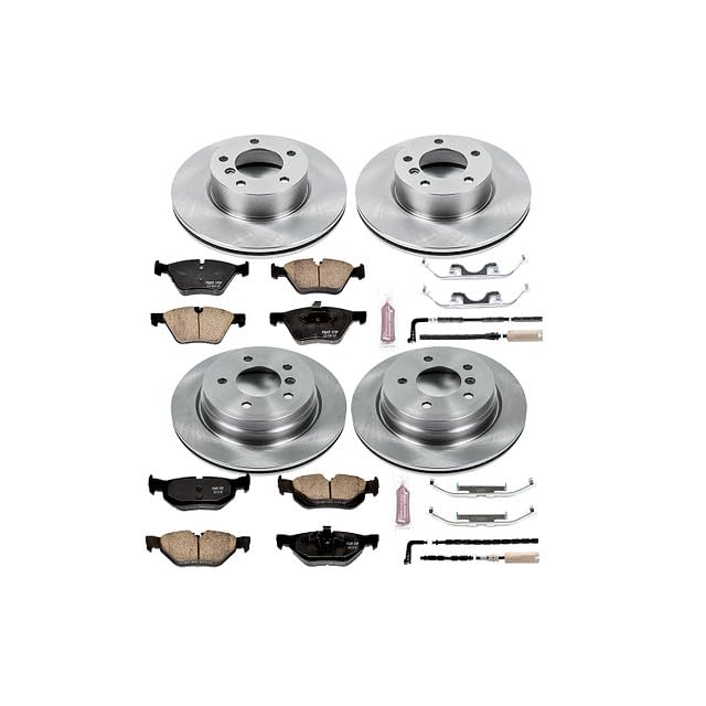 POWERSTOP Autospecialty KOE5357 Front and Rear Replacement Brake Kit-OE Brake Rotors & Ceramic Brake Pads and 1 Front & 1 Rear Sensor Wires For BMW 325xi 2006 [Model Specific]