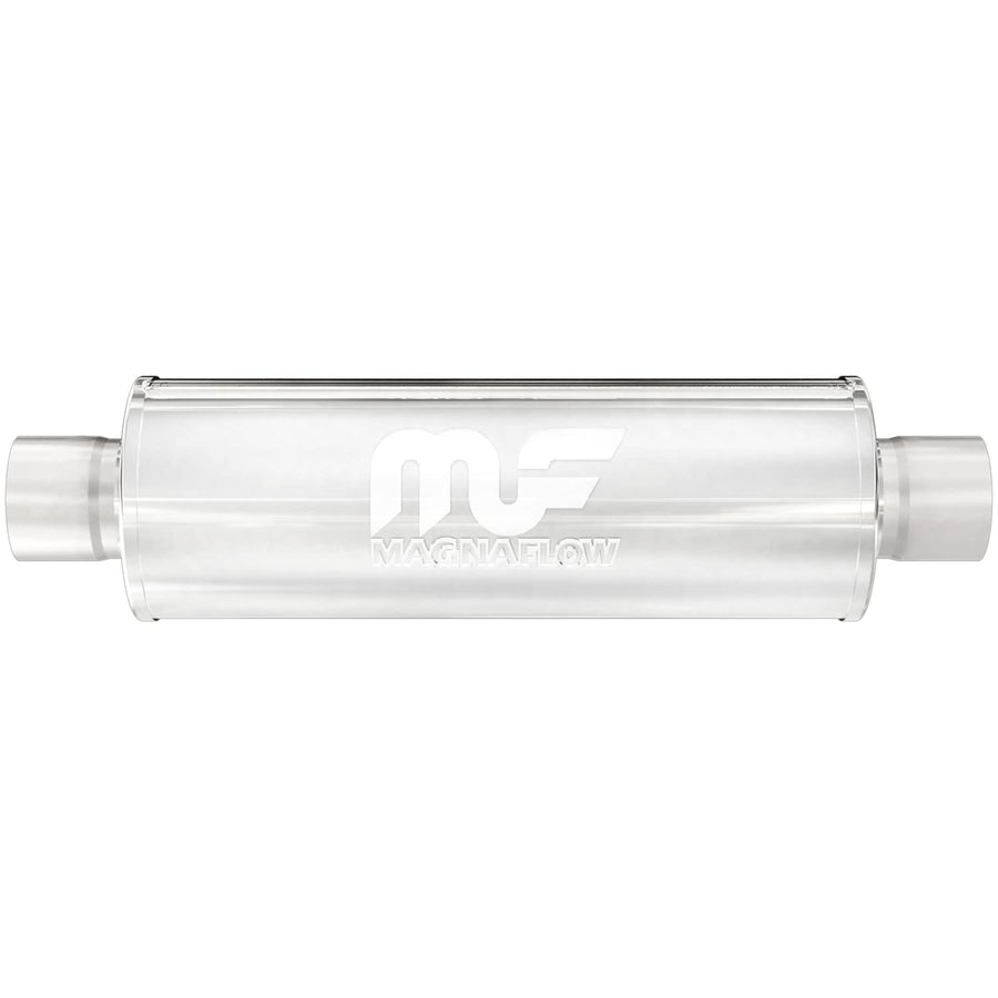 MagnaFlow Exhaust Performance Muffler 10415: 2.25"/2.25" Inlet/Outlet, 4x4x14" Round, Stainless Steel, Satin Finish