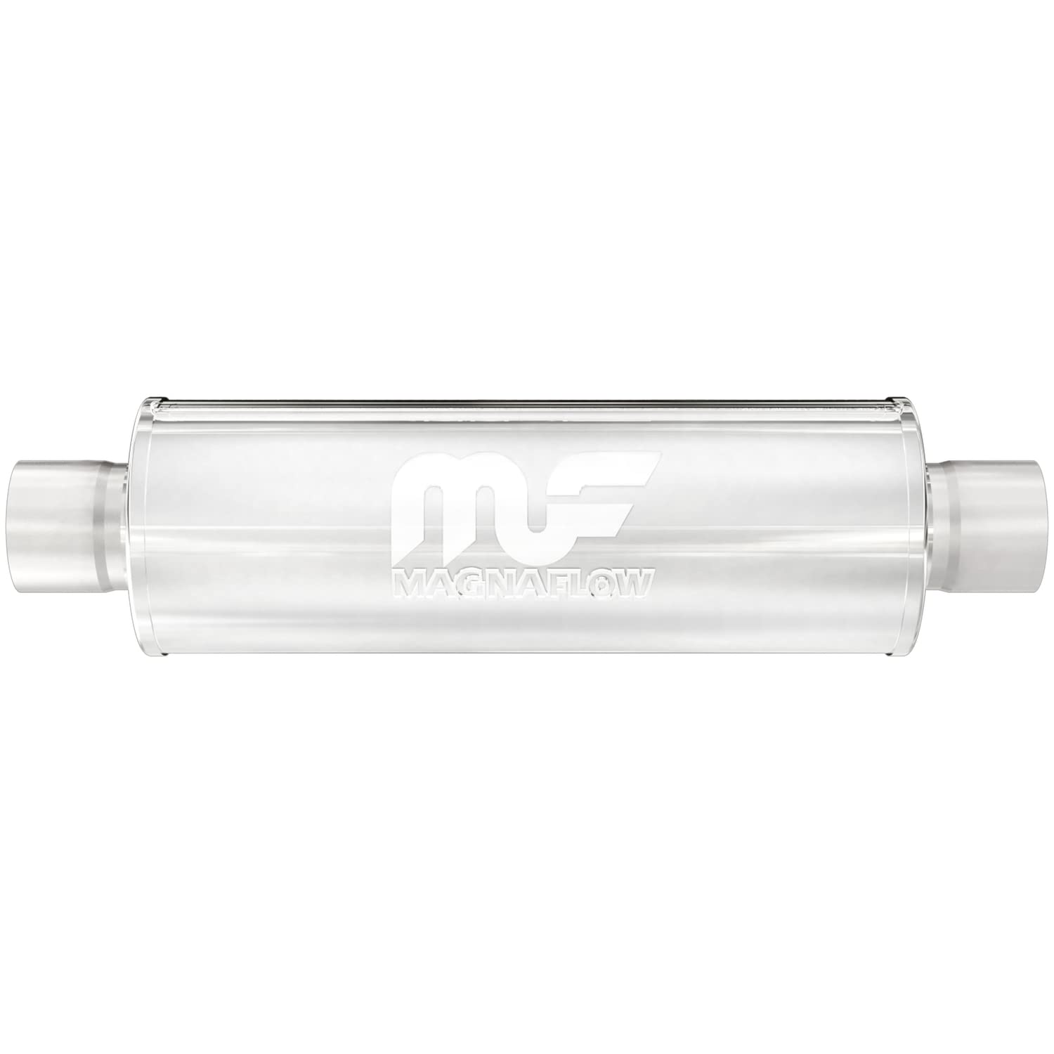 MagnaFlow Exhaust Performance Muffler 10416: 2.5"/2.5" Inlet/Outlet, 4x4x14" Round, Stainless Steel, Satin Finish