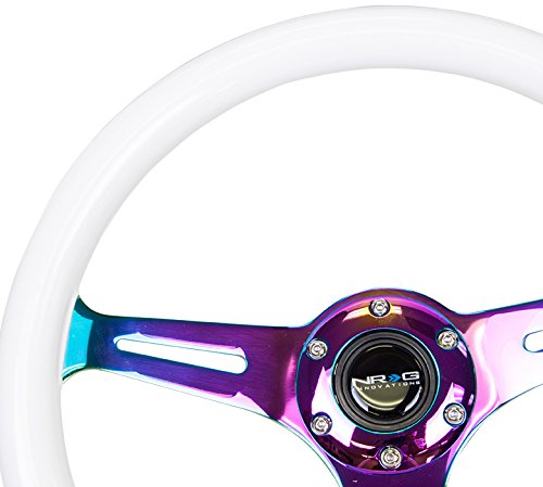 NRG Innovations Wood Grain NRG-ST-015MC-GL-PP Steering Wheel - 350mm 25mm Deep, 3 Neochrome Spokes - Glow-in-the-Dark Purple Color