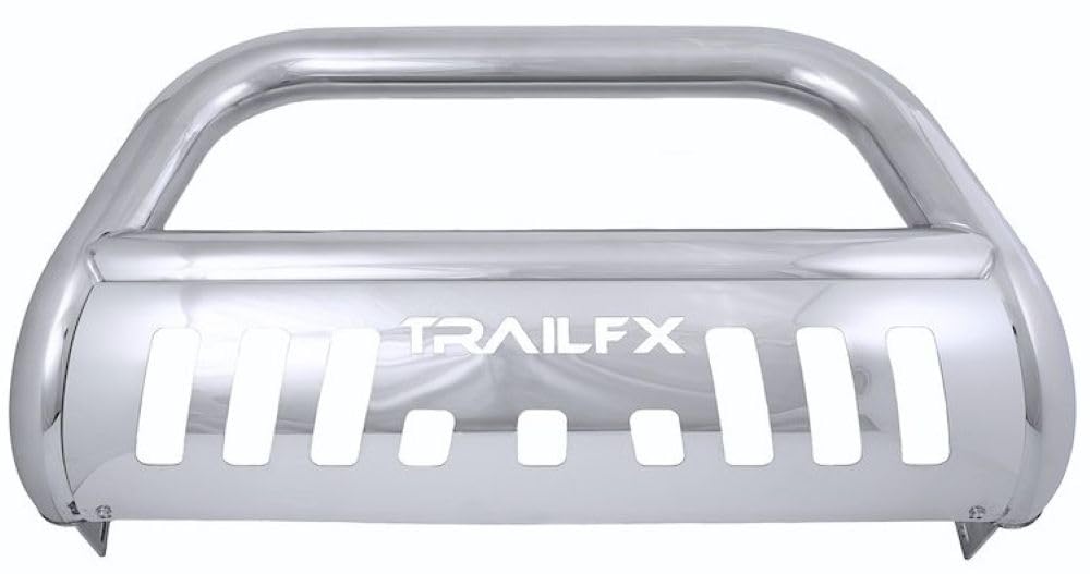 Bull Bar TrailFX B0033S Fits Chevrolet Silverado 1500 2007-2018 3 Inch Polished Stainless Steel with Skid Plate, Holes for Optional Lighting, 6.5 Inch Max Light/20 Inch Max Light Bar