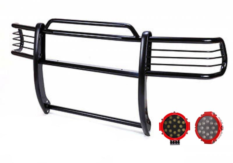 Bumper Guard Modular Black Black Horse Grille brush Come With pair of 7.0"Dia.LED Lights with Red Trim Rings Compatible with 2001-2005 Toyota RAV4-17TH26MA-PLR