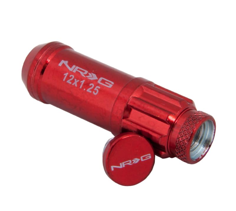 700 Series NRG M12 X 1.25 Steel Lug Nut w/Dust Cap Cover Set 21 Pc w/Locks & Lock Socket - Red