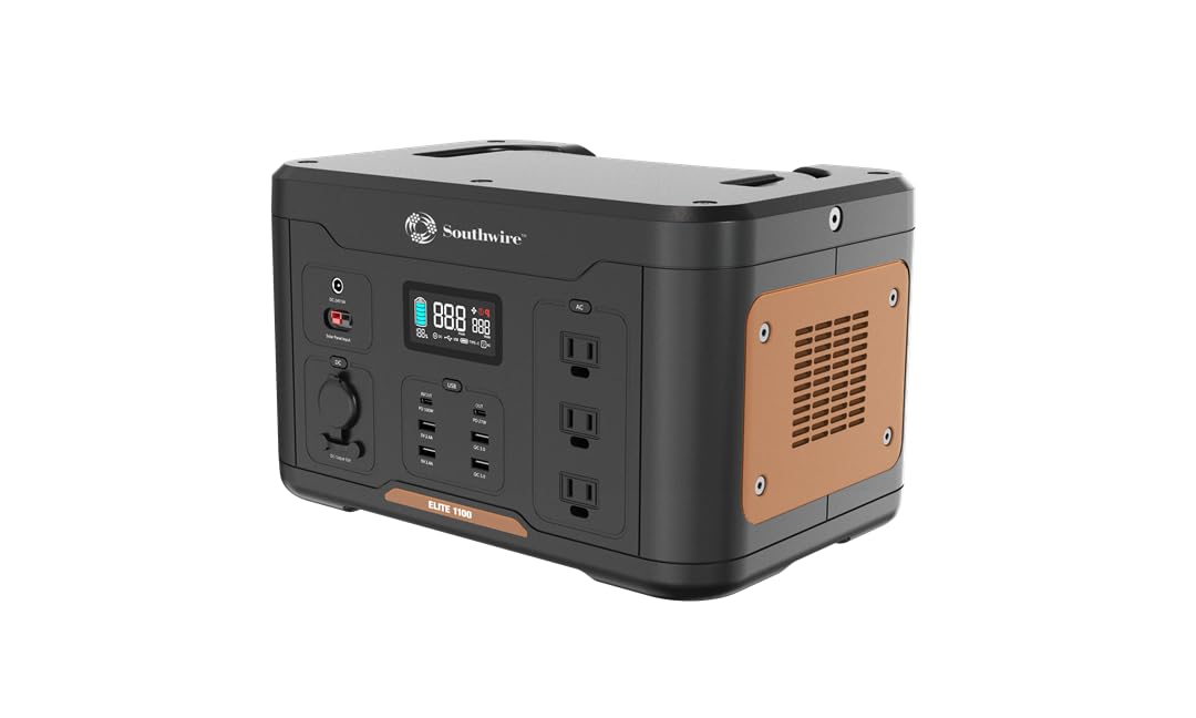 1166Wh Southwire Elite 1100 Series Backup Lithium Battery, 120V/1000W Pure Sine Wave AC Outlet, Solar Generator (Solar Panel Not Included) for Home Backup Power, Emergency Power, Camping and more
