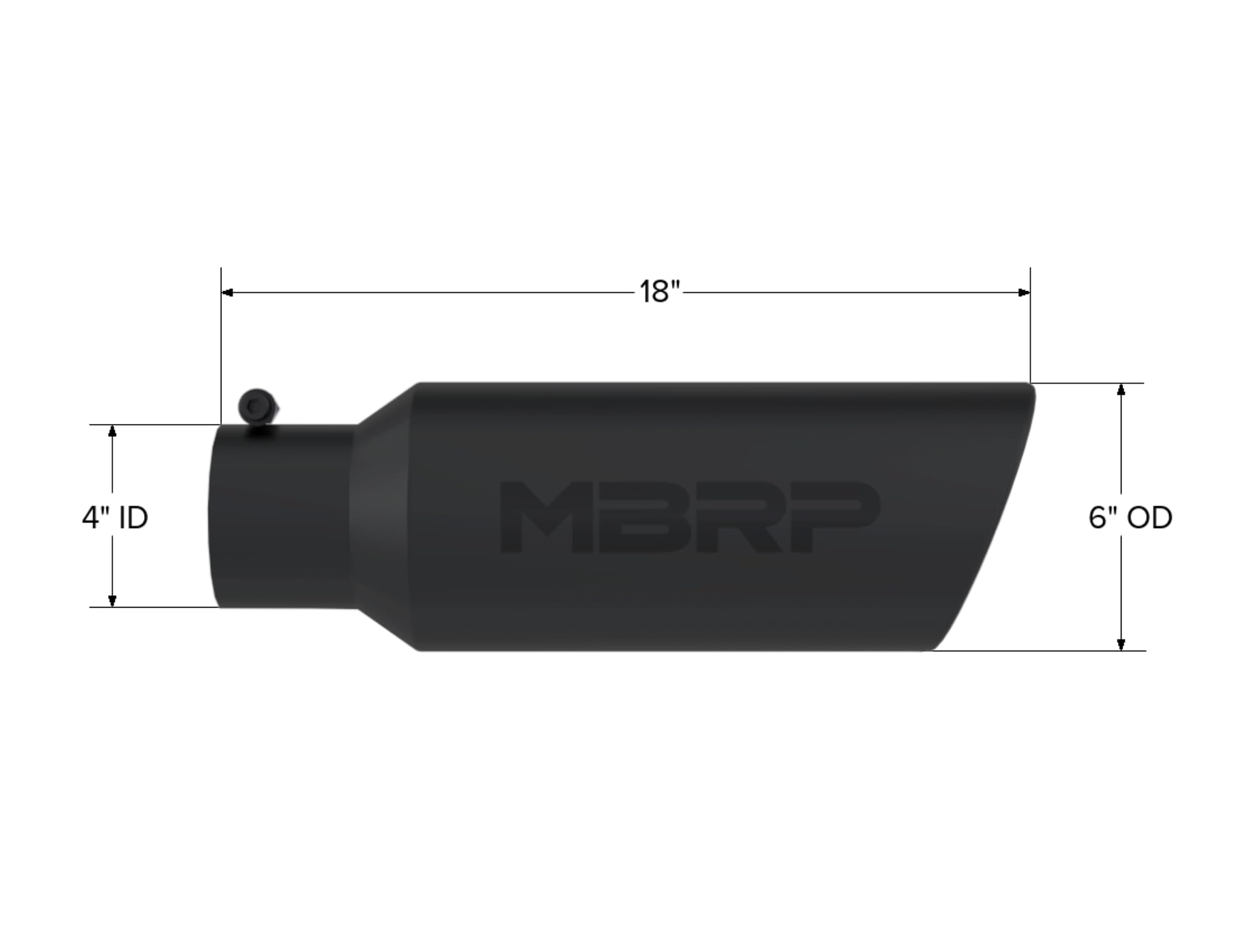 MBRP 6in OD Universal Tip Rolled End 4in Inlet 18in L Black Coated Exhaust Tip