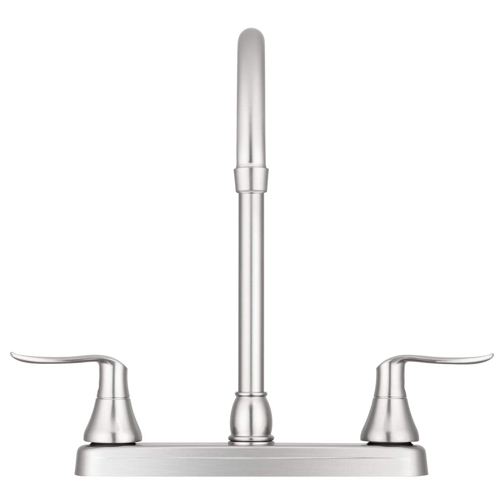 Dura Faucet RV DF-PK330HLH-SN Elegant J-Spout Swivel Kitchen Sink Faucet, Two Handle (Brushed Satin Nickel)