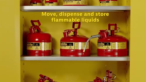 2 Gallon Justrite Type II Yellow Safety Can for Diesel with Flame Arrester, Self-Closing Lid, and 5/8" Flexible Metal Spout, Made in the USA, Galvanized Steel Flammable Storage Can, 7220220