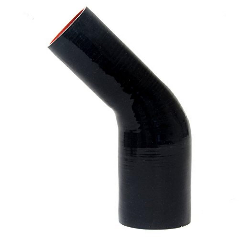 HPS Silicone High Temperature 4-ply Reinforced 45 degree Elbow Reducer Coupler Hose HTSER45-225-275-BLK, 55 PSI Maximum Pressure, 4" Leg Length on Each Side, 2.25" > 2.75" ID, Black