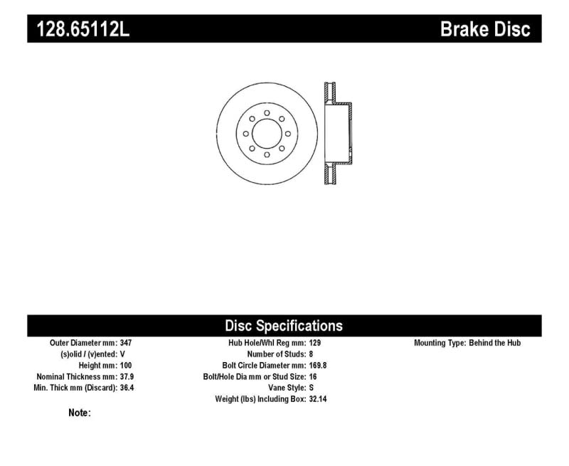 StopTech Sport Cross Drilled Brake Rotor 128.65112L; Front Left
