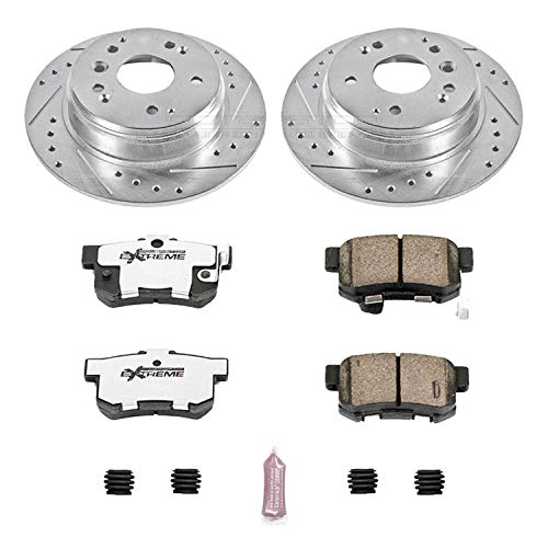 Power Stop K5399-26 Z26 Carbon Fiber Brake Pads Rear with Drilled & Slotted Brake Rotors Kit For Acura TL 2004-2008, Honda Element 2003-2011 [Model Specific]